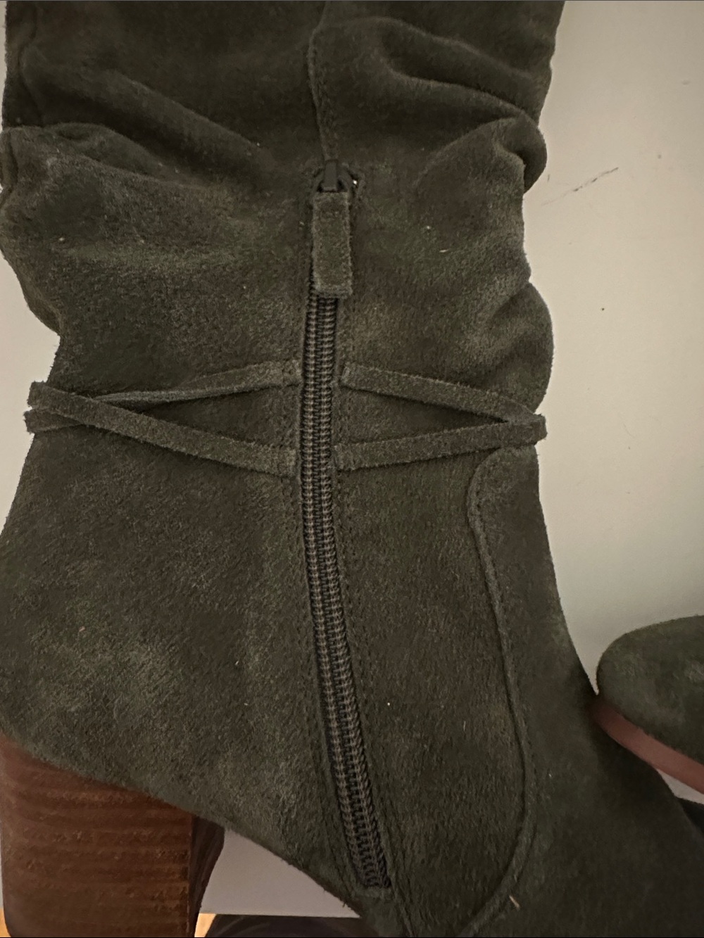 Violet & Red Suede Slouch Boot — Olive Green, Sz 8 - Picture 10 of 11